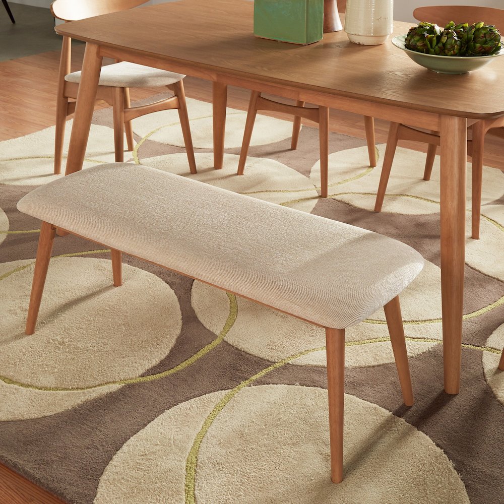 Nature Finish Beige Fabric Bench