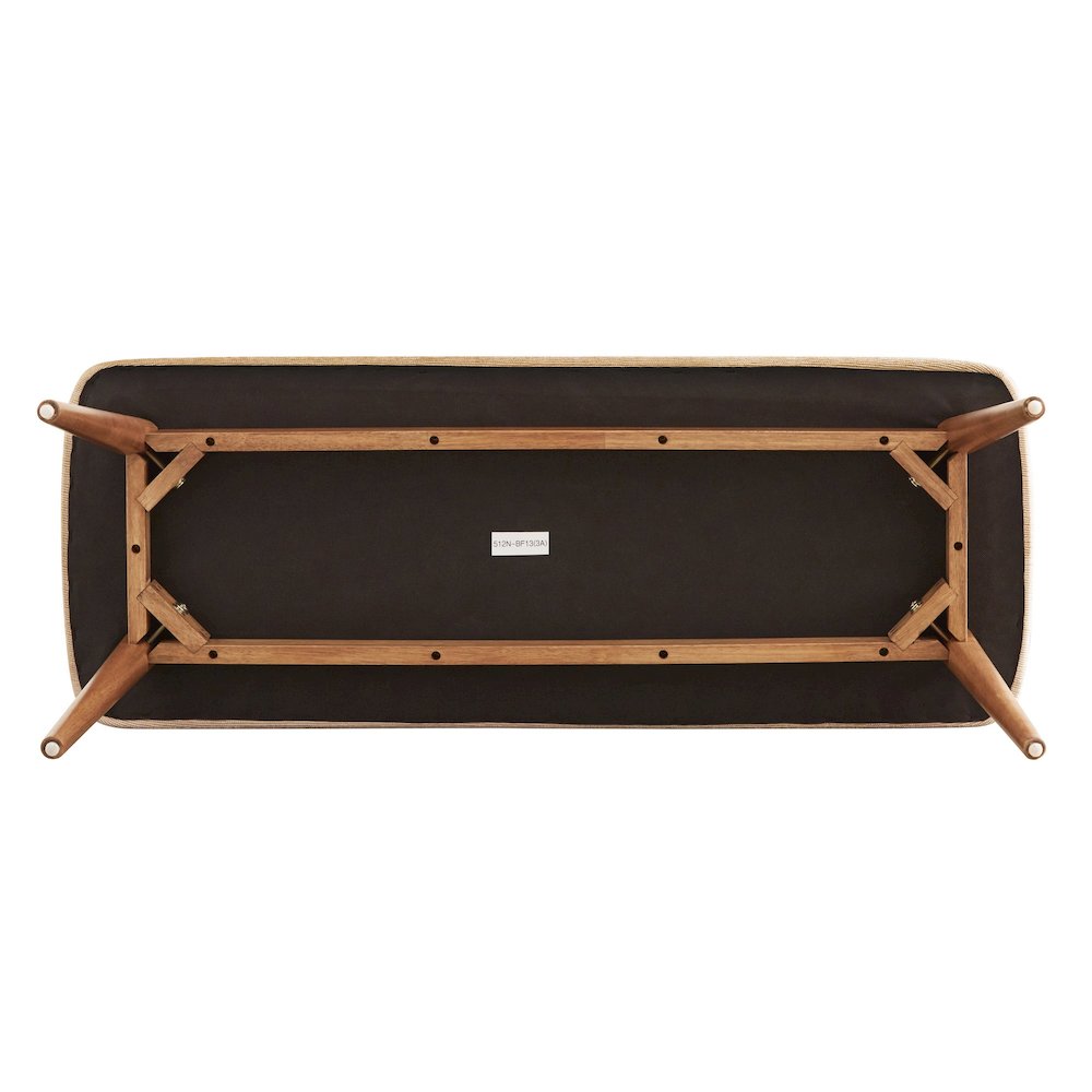 Dark Walnut Finish Beige Fabric Bench