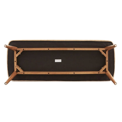 Dark Walnut Finish Beige Fabric Bench