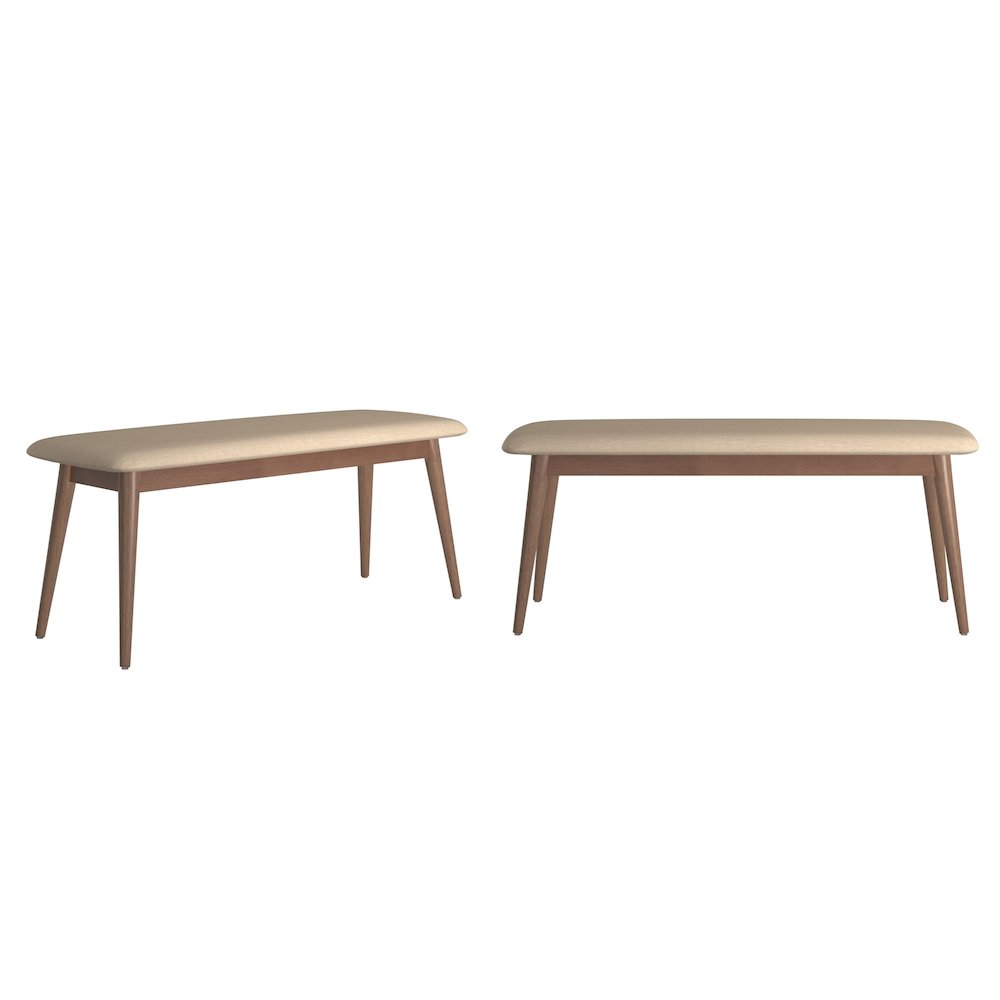 Dark Walnut Finish Beige Fabric Bench