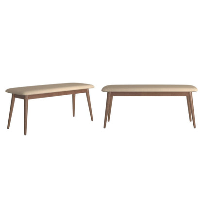 Dark Walnut Finish Beige Fabric Bench