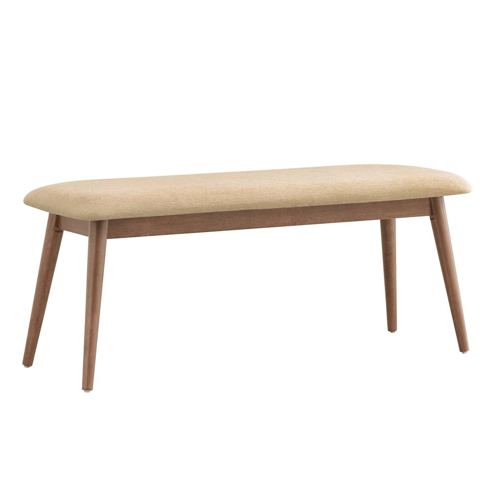 Dark Walnut Finish Beige Fabric Bench