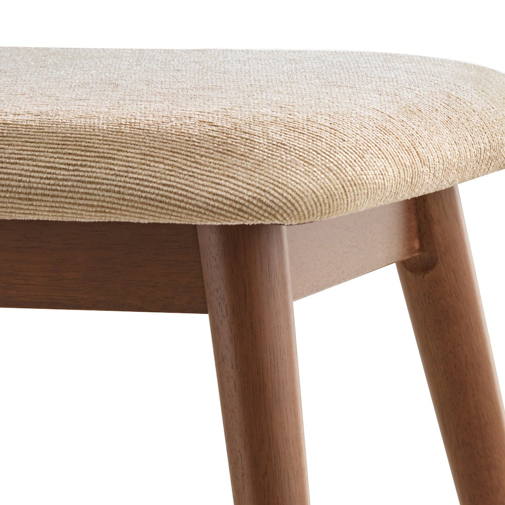 Dark Walnut Finish Beige Fabric Bench