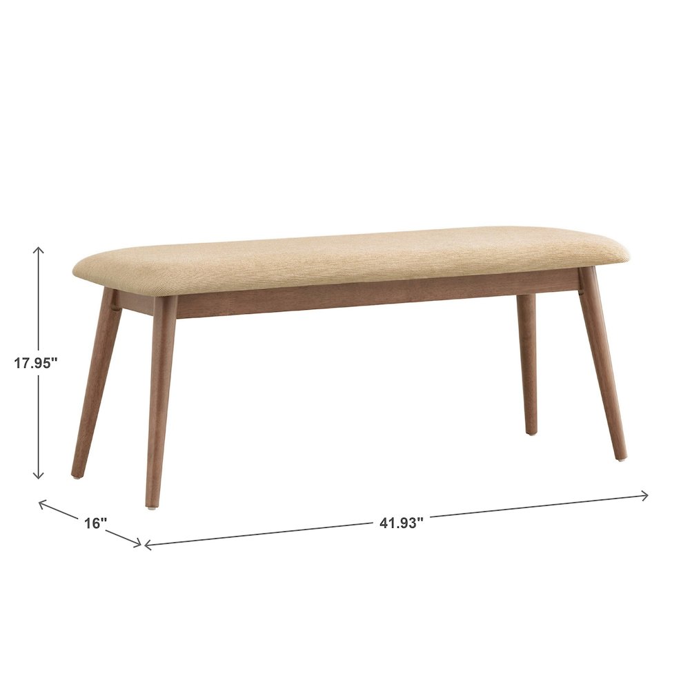 Dark Walnut Finish Beige Fabric Bench