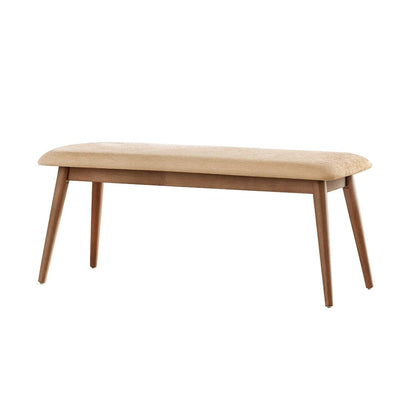 Dark Walnut Finish Beige Fabric Bench