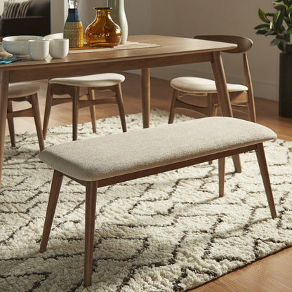 Dark Walnut Finish Beige Fabric Bench
