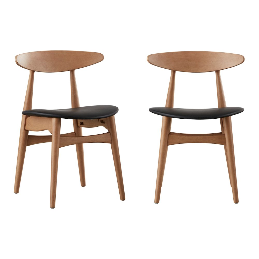 Set of 2, Nature Finish Black Matte Pvc Side Chair