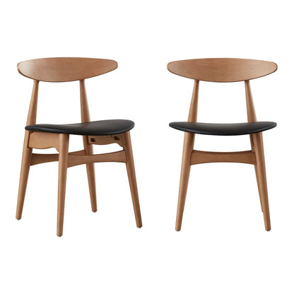 Set of 2, Nature Finish Black Matte Pvc Side Chair