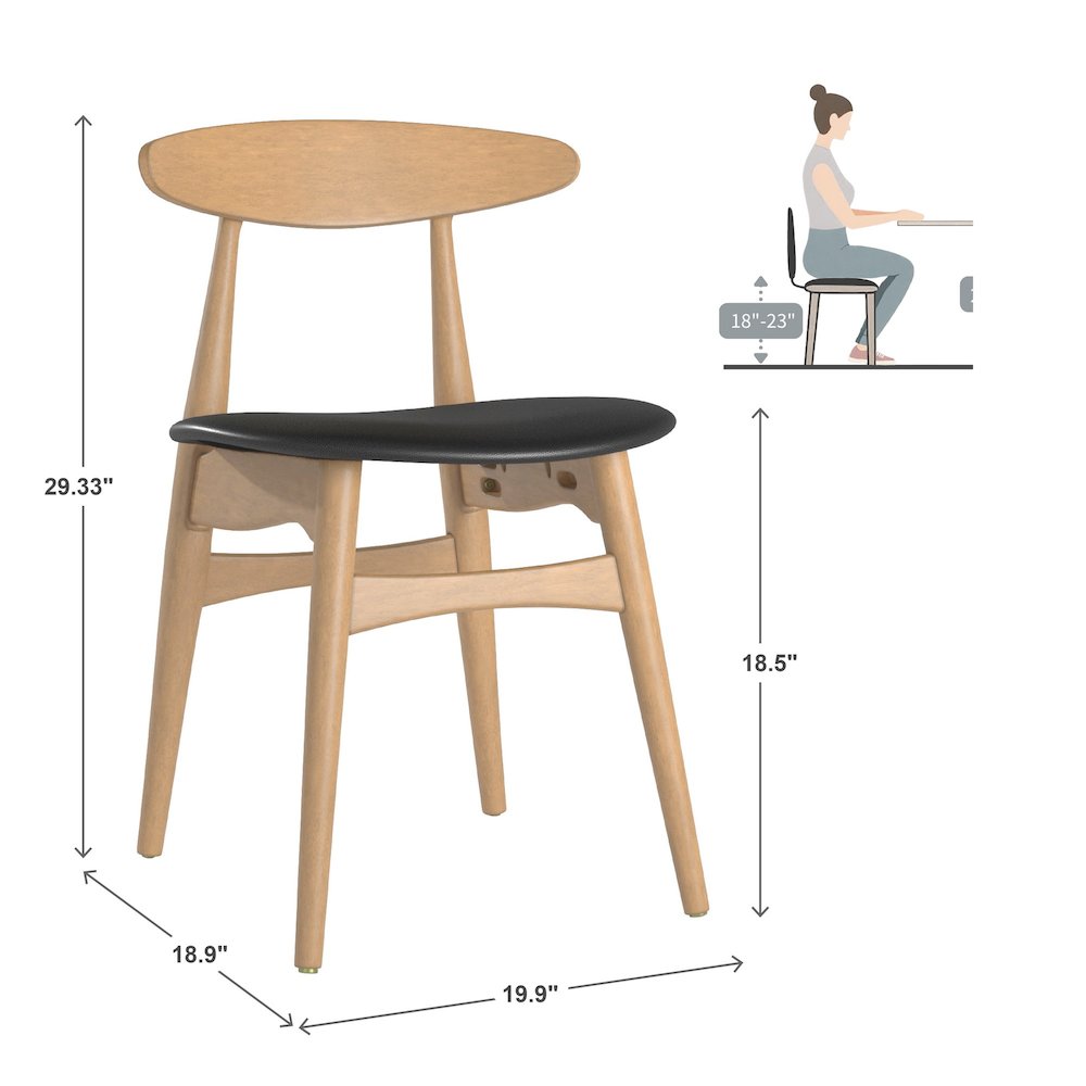 Set of 2, Nature Finish Black Matte Pvc Side Chair