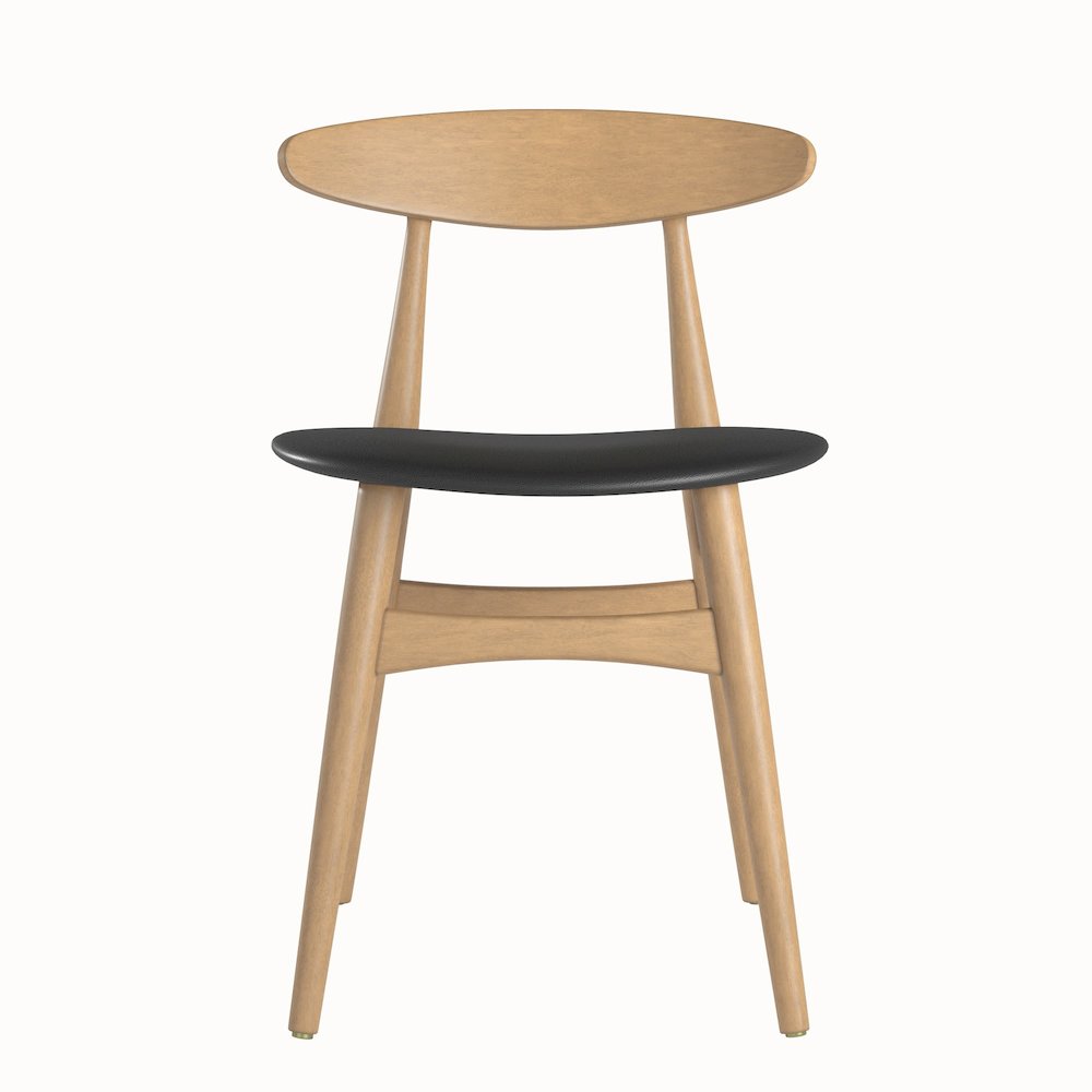 Set of 2, Nature Finish Black Matte Pvc Side Chair