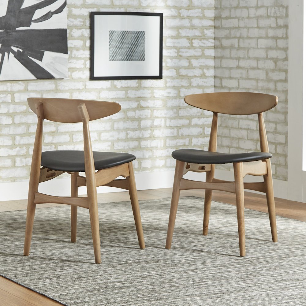 Set of 2, Nature Finish Black Matte Pvc Side Chair