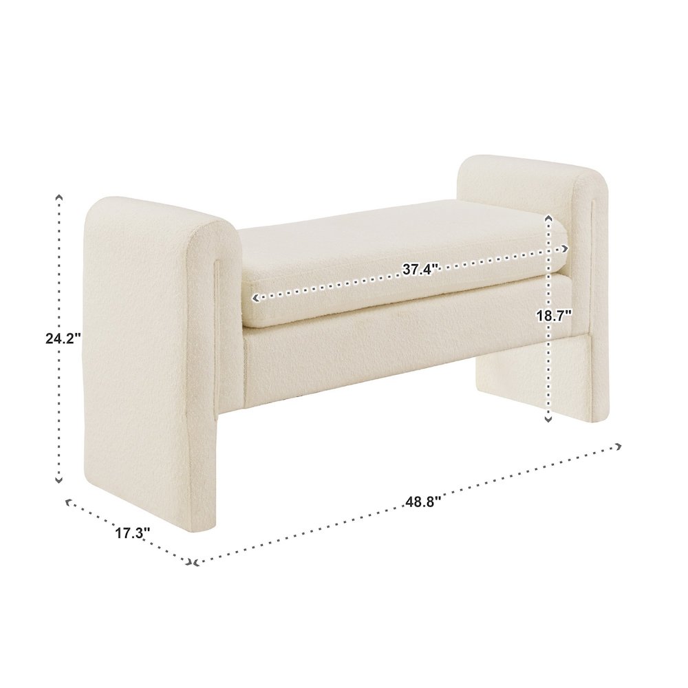 Ivory White Boucle Large Bench