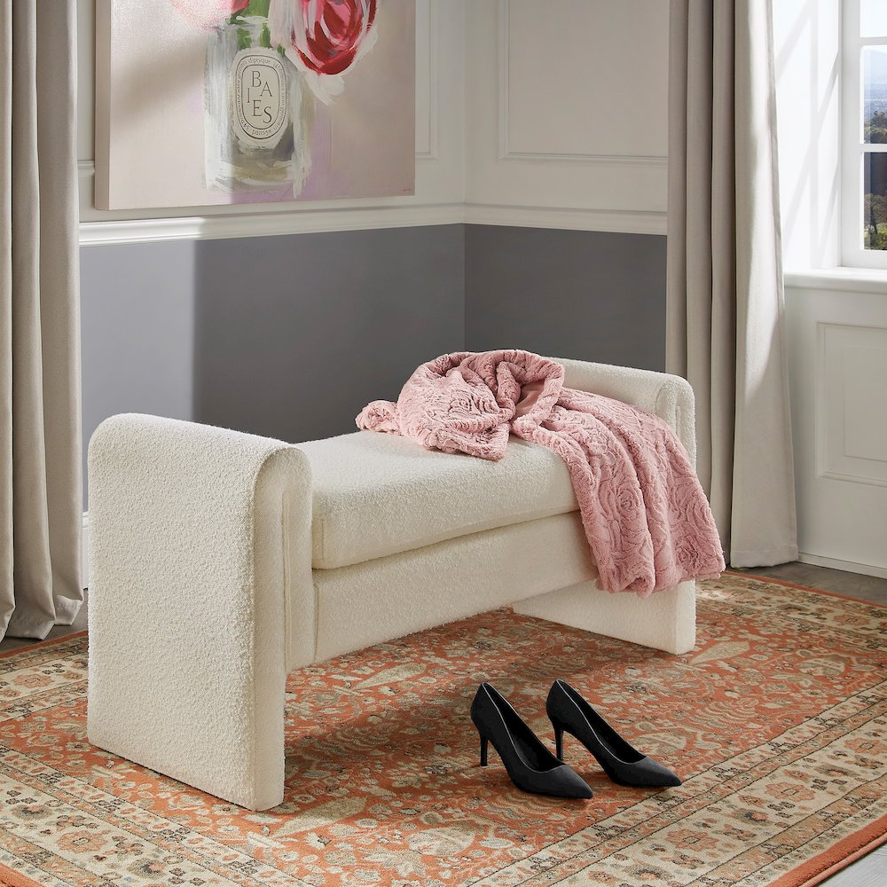 Ivory White Boucle Large Bench
