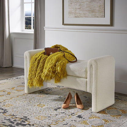 Ivory White Boucle Large Bench