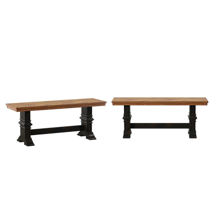 Two-Tone Oak And Antique Black Finish Dining Bench With Trestle Leg