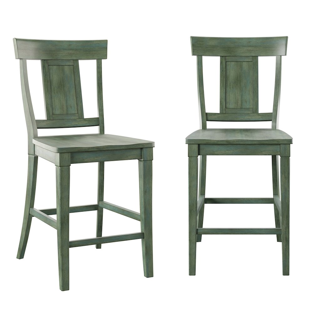 Set of 2, Antique Sage Finish Panel Back Counter Height Chair