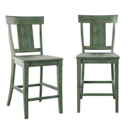 Set of 2, Antique Sage Finish Panel Back Counter Height Chair