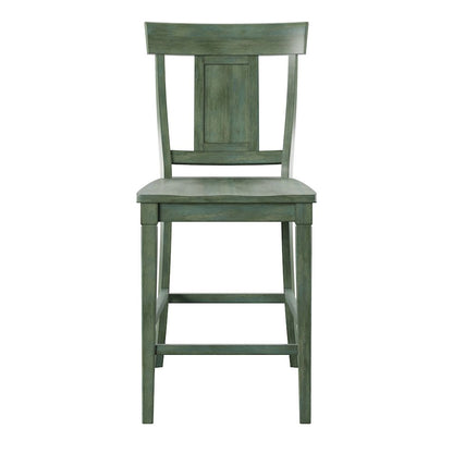 Set of 2, Antique Sage Finish Panel Back Counter Height Chair