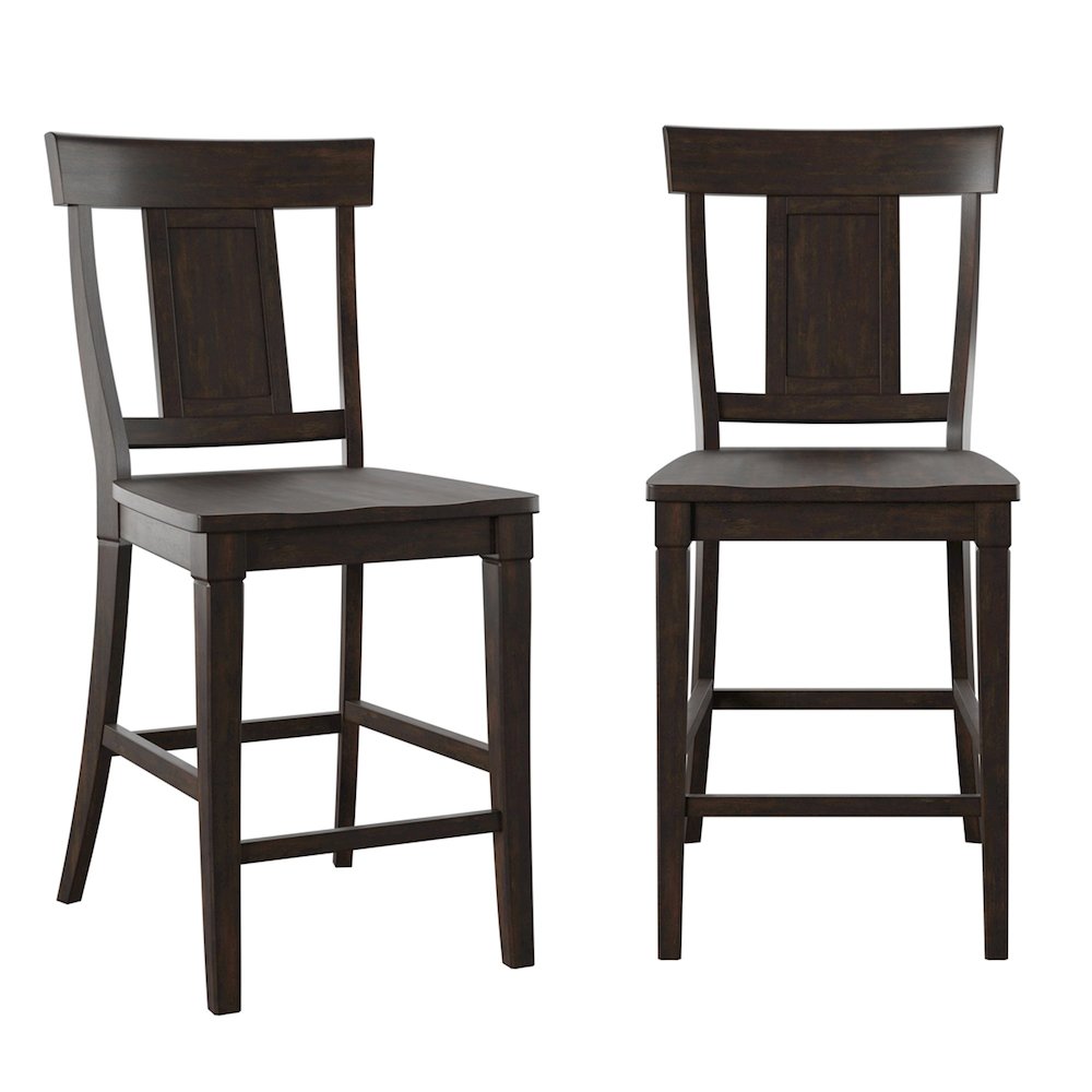 Set of 2, Antique Black Finish Panel Back Counter Height Chair