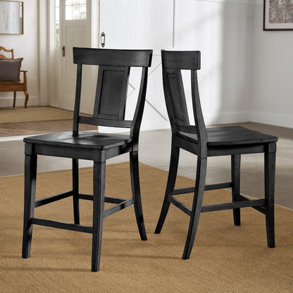 Set of 2, Antique Black Finish Panel Back Counter Height Chair