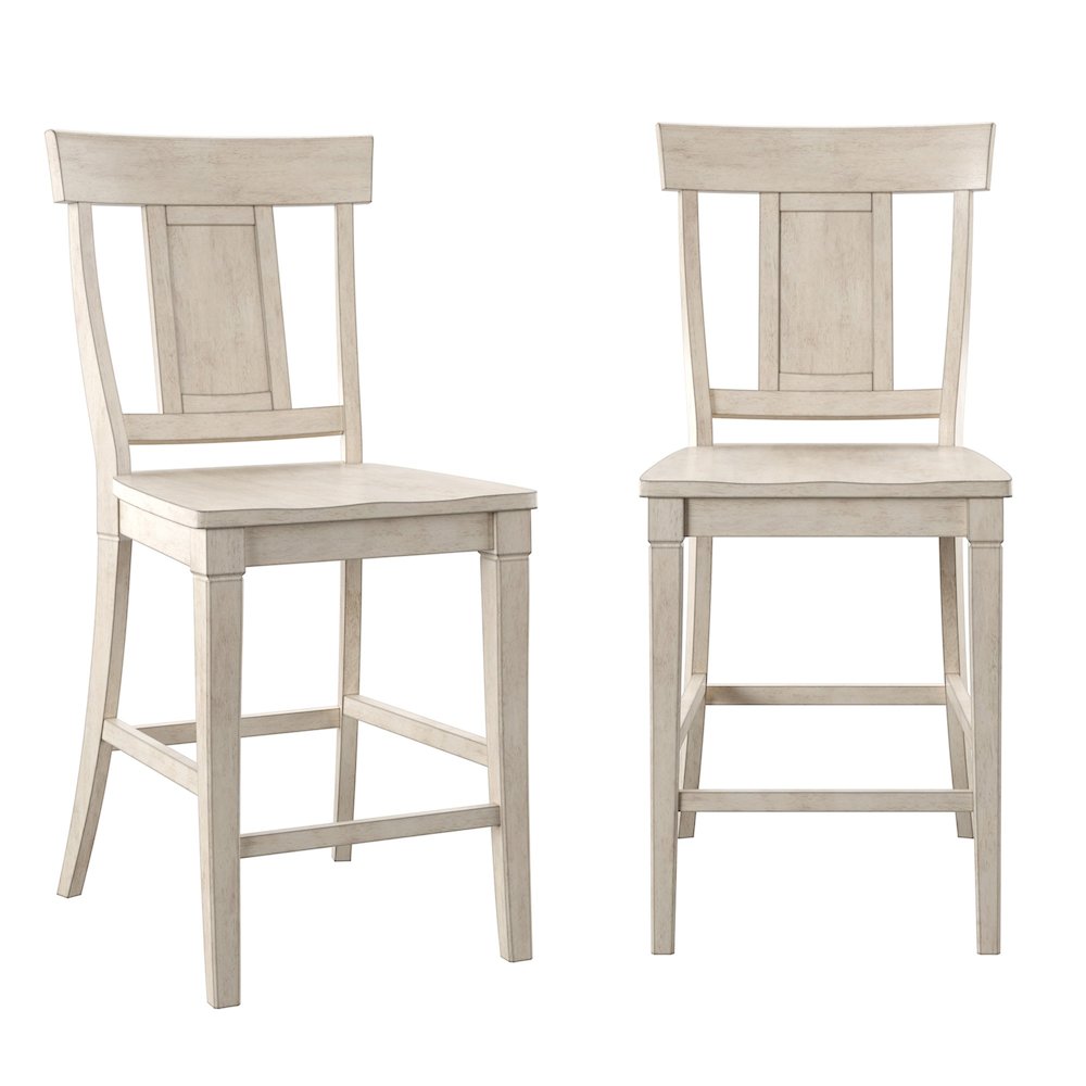 Set of 2, Antique White Finish Panel Back Counter Height Chair