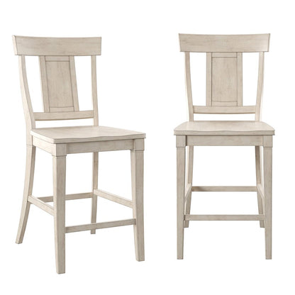 Set of 2, Antique White Finish Panel Back Counter Height Chair