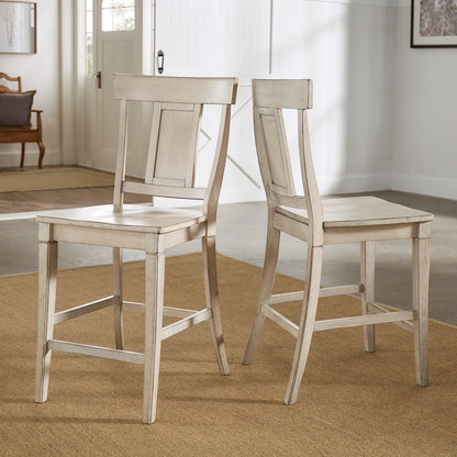 Set of 2, Antique White Finish Panel Back Counter Height Chair