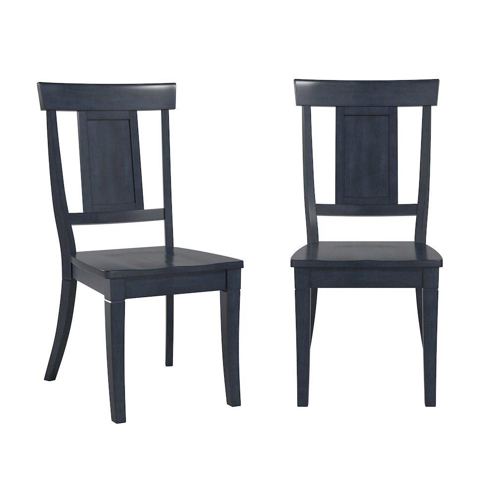 Set of 2, Antique Denim Finish Panel Back Side Chair