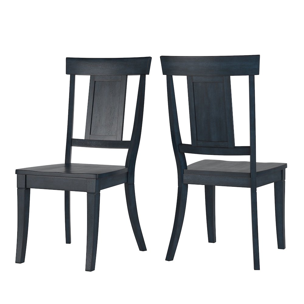Set of 2, Antique Denim Finish Panel Back Side Chair