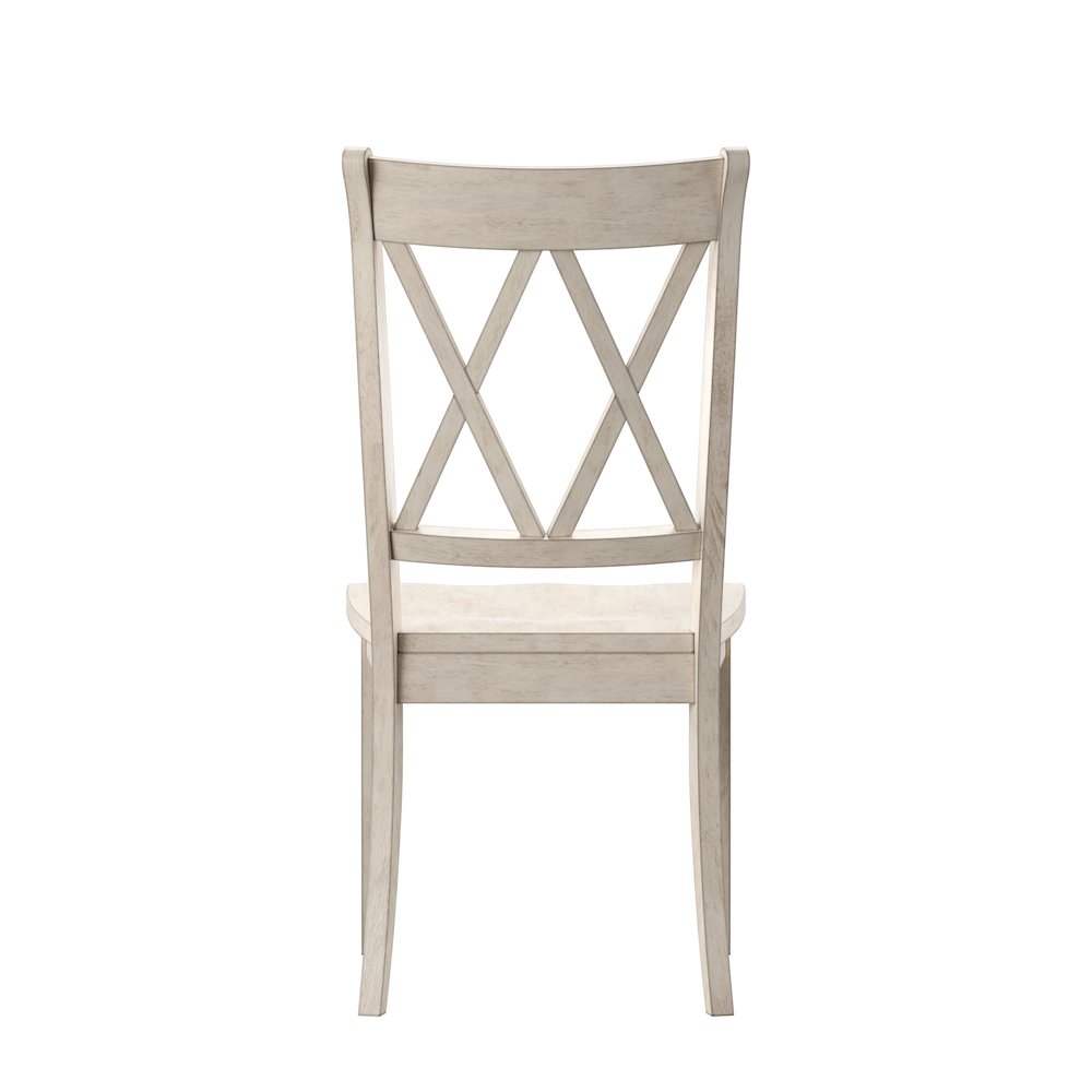 Set of 2, Antique White Finish Double X Back Side Chair