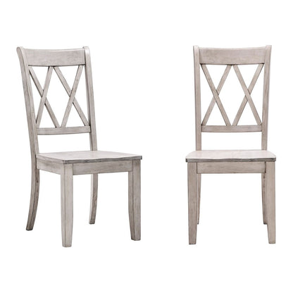 Set of 2, Antique White Finish Double X Back Side Chair
