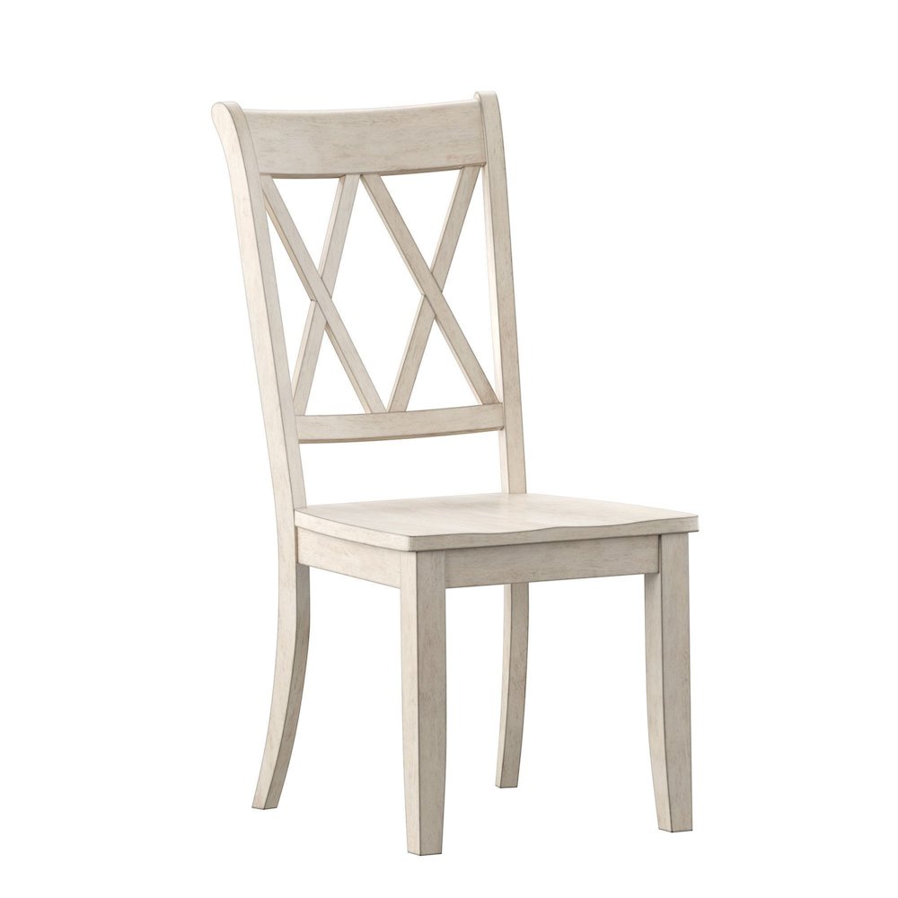 Set of 2, Antique White Finish Double X Back Side Chair