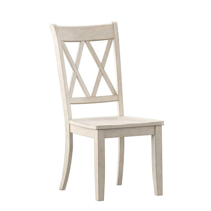 Set of 2, Antique White Finish Double X Back Side Chair