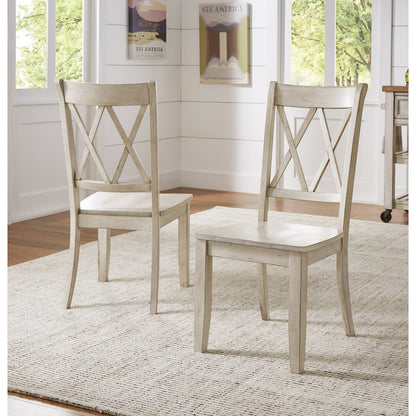 Set of 2, Antique White Finish Double X Back Side Chair