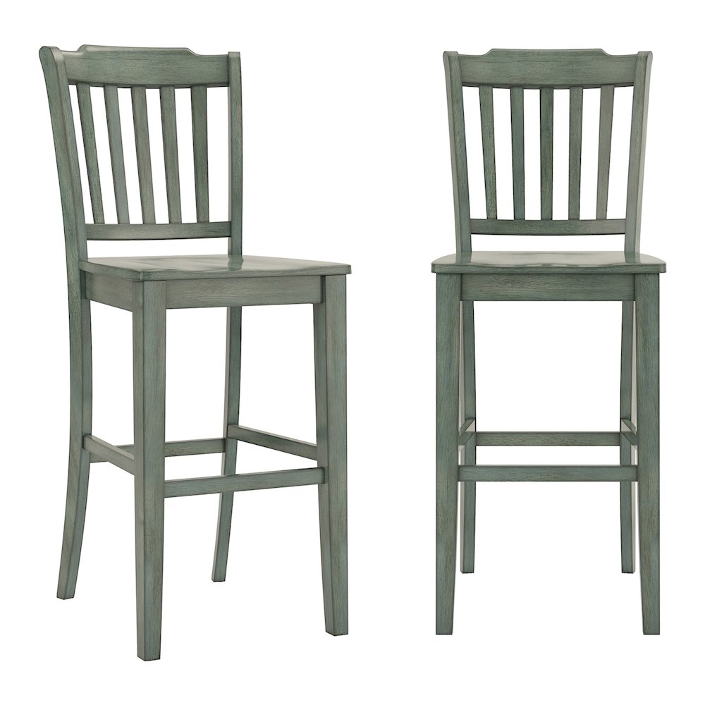 Set of 2, Antique Sage Finish Spindle Back Bar Height Chair