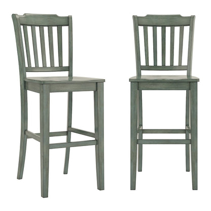 Set of 2, Antique Sage Finish Spindle Back Bar Height Chair