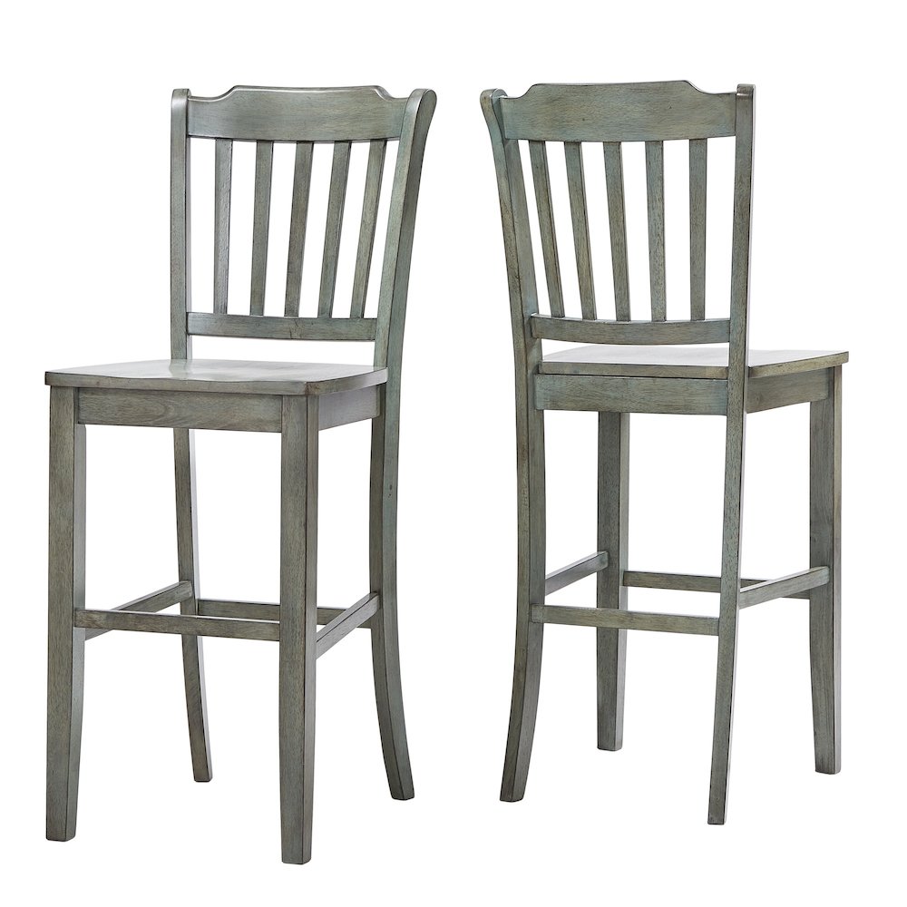 Set of 2, Antique Sage Finish Spindle Back Bar Height Chair