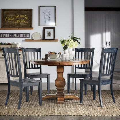 Set of 2, Antique Denim Finish Spindle Back Side Chair
