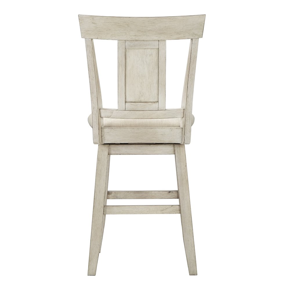 Antique White Finish Panel Back  Swivel Chair W/ Beige Linen Seat