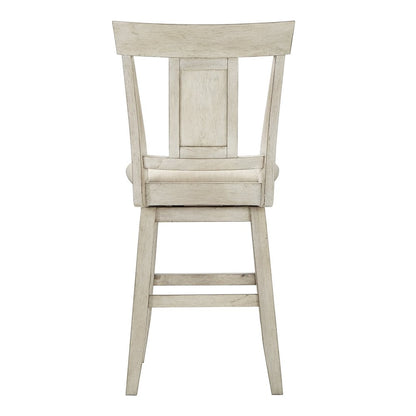 Antique White Finish Panel Back  Swivel Chair W/ Beige Linen Seat