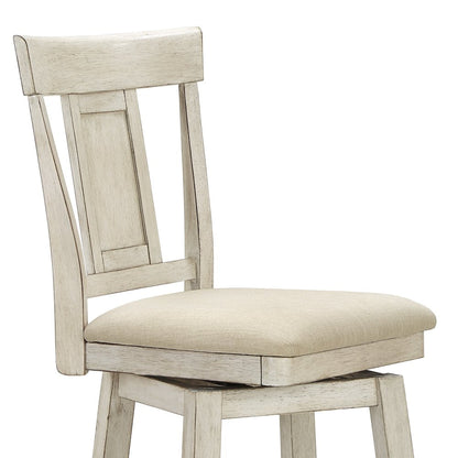 Antique White Finish Panel Back  Swivel Chair W/ Beige Linen Seat