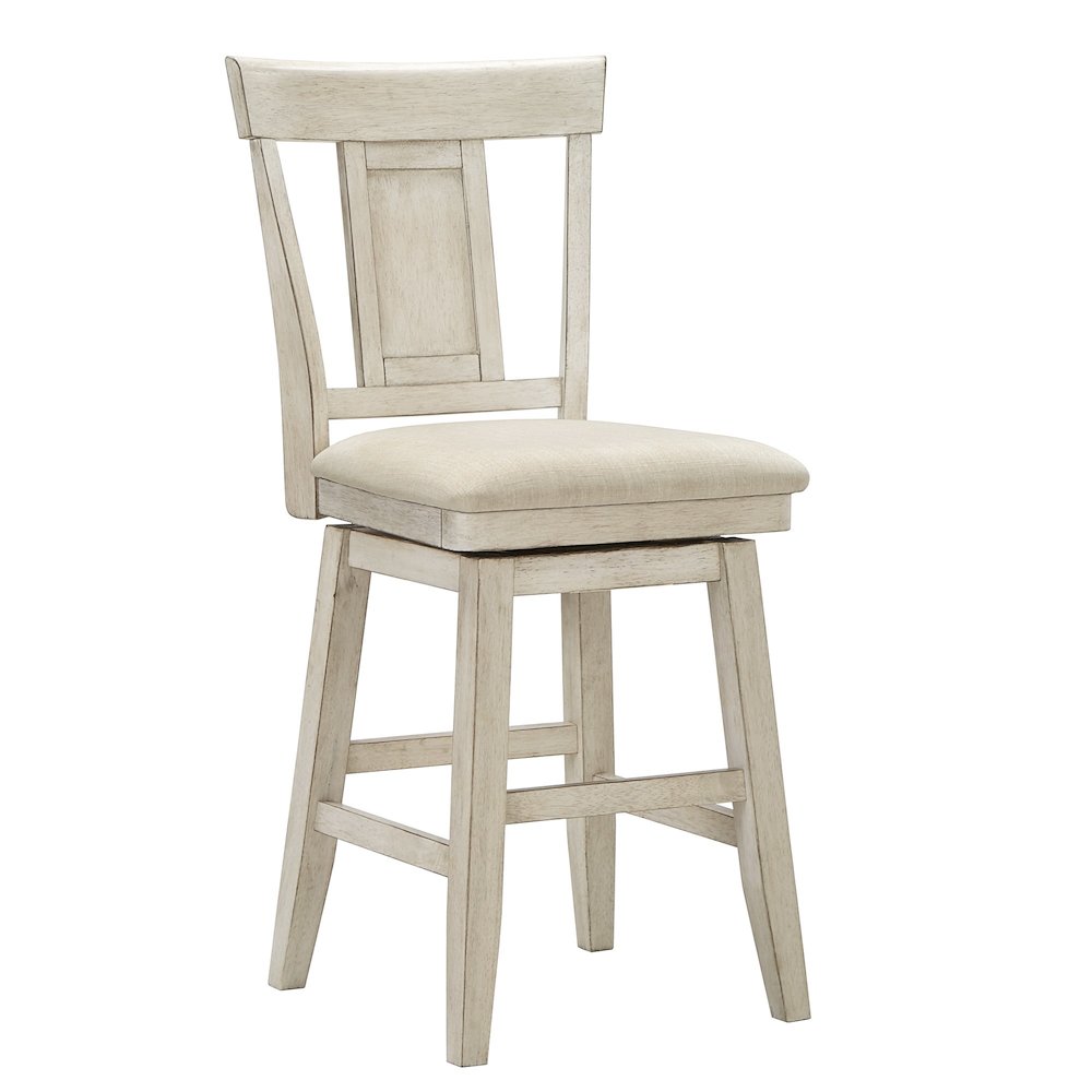 Antique White Finish Panel Back  Swivel Chair W/ Beige Linen Seat