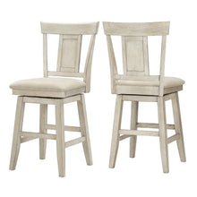 Antique White Finish Panel Back  Swivel Chair W/ Beige Linen Seat