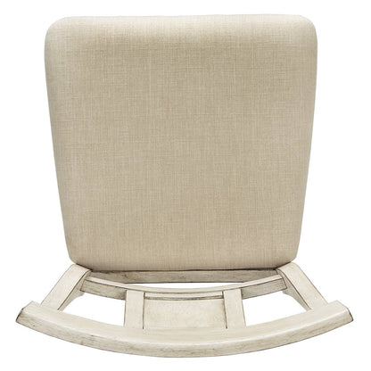 Antique White Finish Panel Back  Swivel Chair W/ Beige Linen Seat