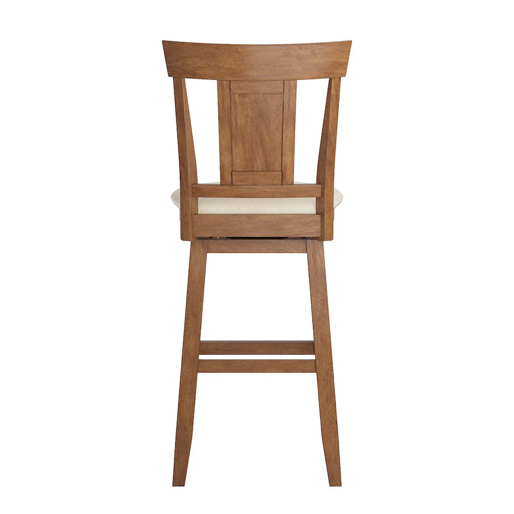Oak Finish Panel Back Swivel Chair W/ Beige Linen Seat