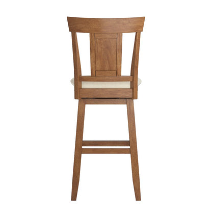 Oak Finish Panel Back Swivel Chair W/ Beige Linen Seat