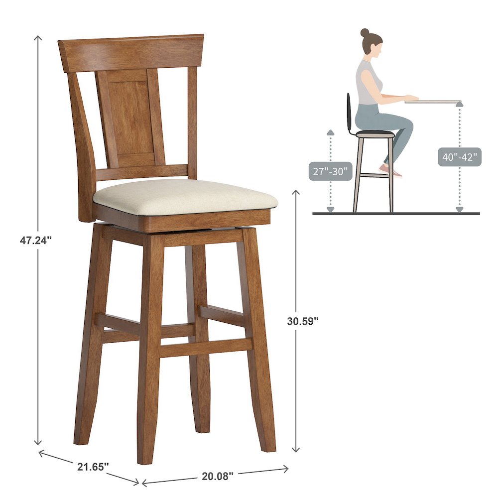 Oak Finish Panel Back Swivel Chair W/ Beige Linen Seat