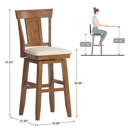 Oak Finish Panel Back Swivel Chair W/ Beige Linen Seat