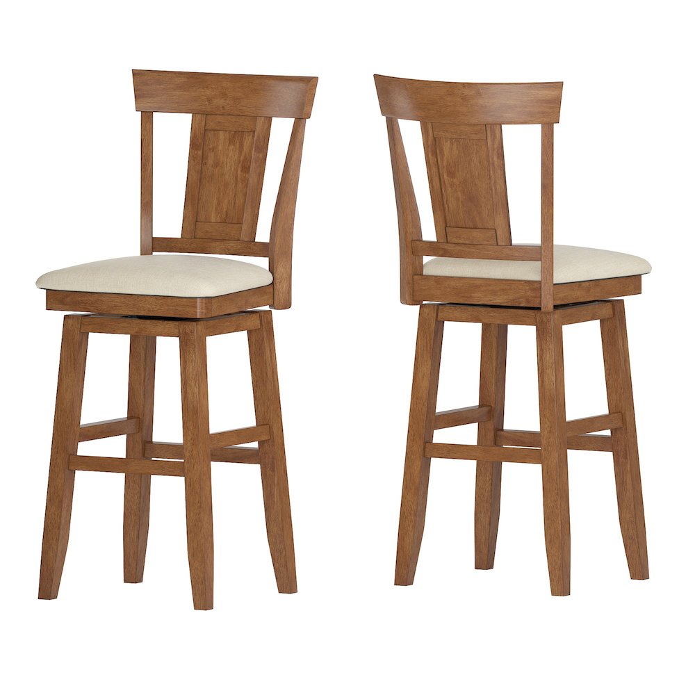 Oak Finish Panel Back Swivel Chair W/ Beige Linen Seat