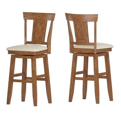Oak Finish Panel Back Swivel Chair W/ Beige Linen Seat
